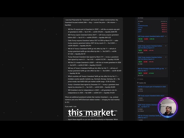 The polymarket agent now has context in the UI you can use to investigate alongside it