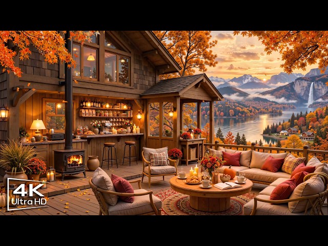 Step Into a Cozy Autumn Coffee Shop Ambience 🍂 Warm Jazz Instrumental Music for Relaxing & Studying