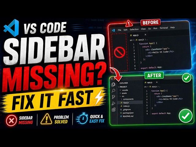 VS Code Sidebar Missing? How to Restore Sidebar & Activity Bar (Quick Fix) #hide #sidebar