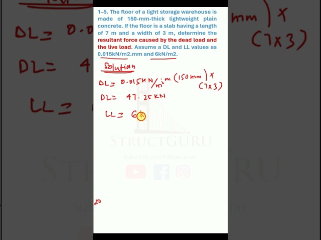 Problem 1-5: Determine the Resultant Dead Load & Live Load on a Warehouse Slab