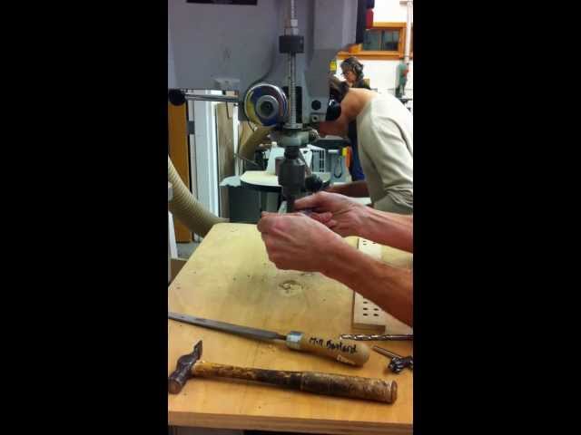 Making a dowel with drill bit measuring guide