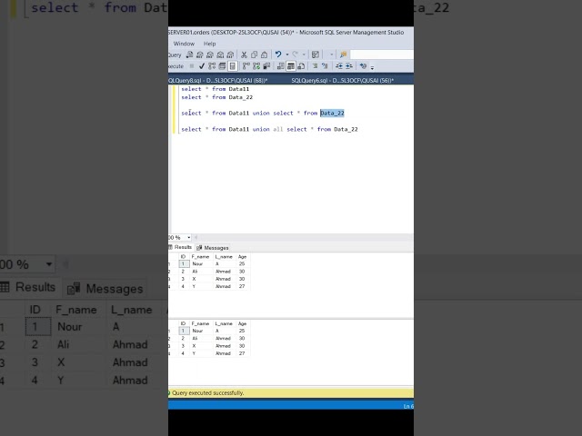 "دمج البيانات في قواعد البيانات بسهولة! 🧹Union & UnionAll  #dataecho #dataanlysis #sql