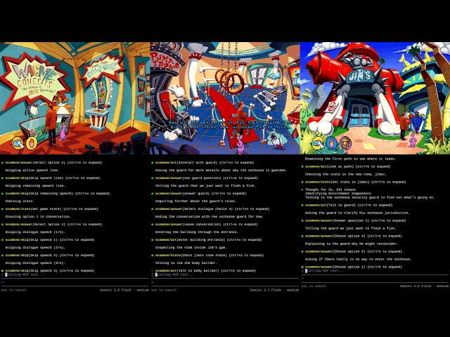 Gemini 3.8 Flash vs 3.7 and 3.6 playing Toonstruck: AGI is not here