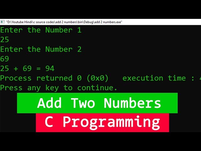 C Example Program to Add two Numbers (User Input)