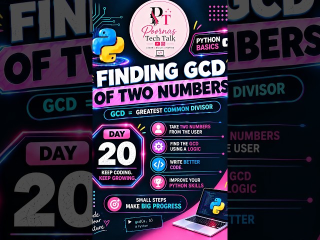 Python Program to Find GCD of Two Numbers | Day 20 | Python Basic Programs