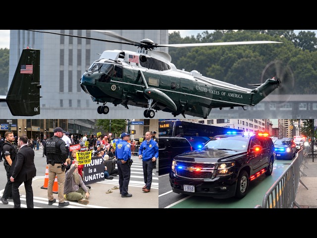 President Trump arrives in NYC as protesters try to block his motorcade
