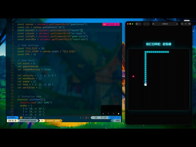 ASMR Programming – Coding a Snake Game with HTML, CSS & JavaScript (No Talking, Neovim Setup)