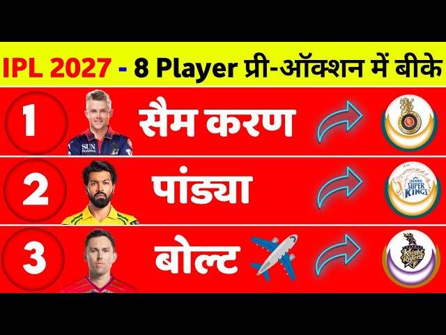 IPL 2027 - 8 Big Players (Boult, Hardik, Stokes, Shardul) Sold In Pre-Auction