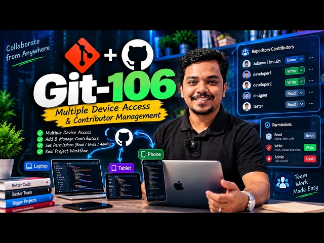 Git-106 | GitHub Multiple Device Access & Contributor Management | Git Tutorial Bangla