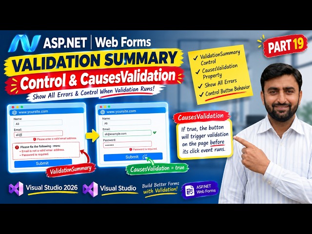 Validation Summary in ASP.NET Webforms | Causes Validation Property | ASP.NET Tutorials | Part 19