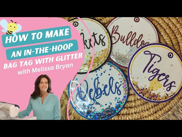 how to make a glitter bag tag with vinyl in the hoop #machineembroidery #applique  #embroidery