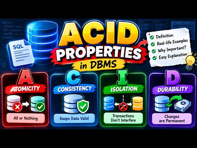 ACID Properties in DBMS Explained | Atomicity, Consistency, Isolation & Durability