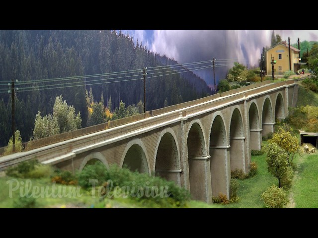 HO Scale Model Railroad with French Steam Trains and Spectacular Railway Viaduct