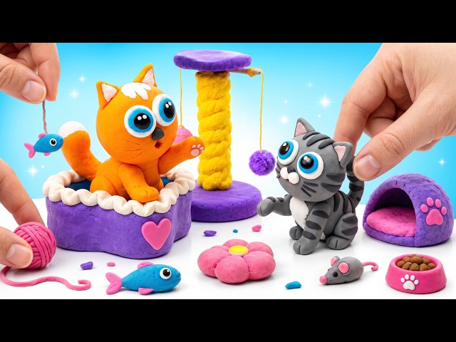 🐱 ¡Creamos gatitos de arcilla y accesorios adorables! 🎨 DIY