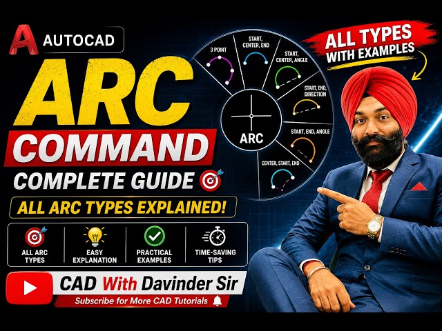 AutoCAD ARC Command Complete Tutorial | All ARC Types Explained | AutoCAD for Beginners