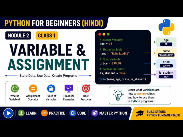 Module 2 | Class 1 | Variables & Assignment in Python | Python Course in Hindi | RoboSiddhi