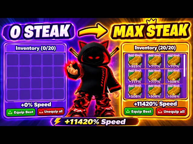0 to rare gold steak inventory 😱 +1 speed keyboard escape | Roblox