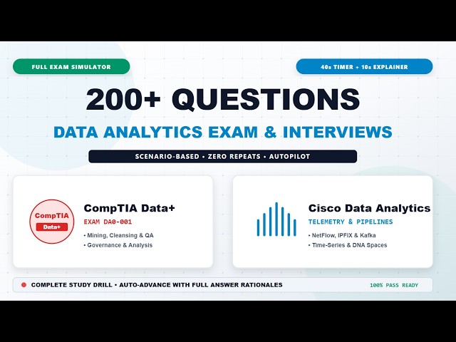 CompTIA Data+ (DA0-002) & Cisco Analytics Full Exam Prep: 200 +Scenario-Based   Questions & Answers