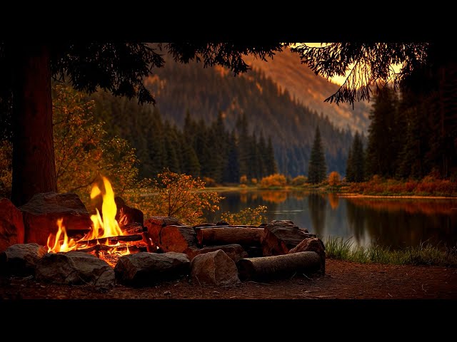 You’re Sitting by a Lake Campfire 🔥🍁 Autumn Forest Ambience with Relaxing Fire Sounds