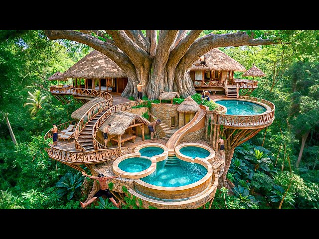 250 Days Building a Massive Underground House Complex with Multi-Tier Hot Pools Using Primitive Tool