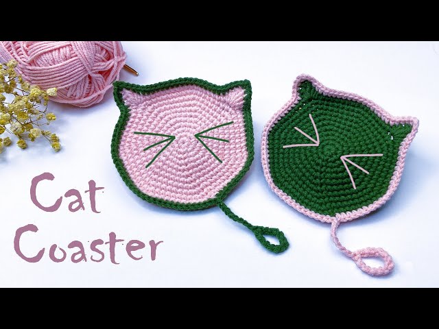 Easy Crochet Cat Coaster Tutorial | Crochet Glass Coaster DIY