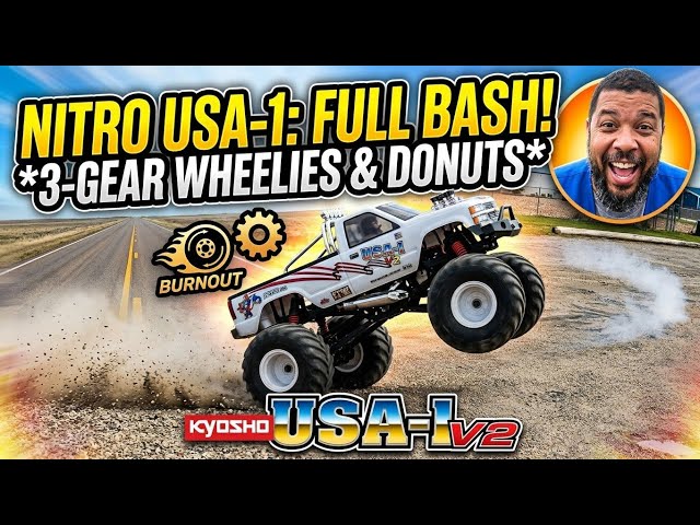 🔥 NITRO RC CARS: Kyosho USA-1 V2 BASH! 3-Gear WHEELIES & Gravel DONUTS! 💥