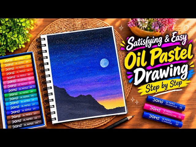 🌃 Satisfying & Easy Oil Pastel Drawing | Magical Starry Night Sky Painting