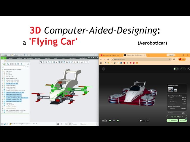3D Modeling a flying car— Realtime Computer Aided Design Live Stream. 'Aeroboticar' Thu Nov 13