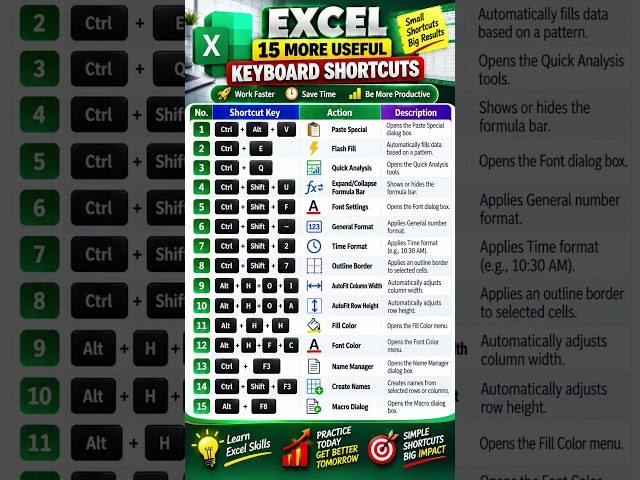 Excel 15 Keyboard Shortcuts You’ll Wish You Knew Earlier ⚡ | Excel Tips & Tricks #shorts