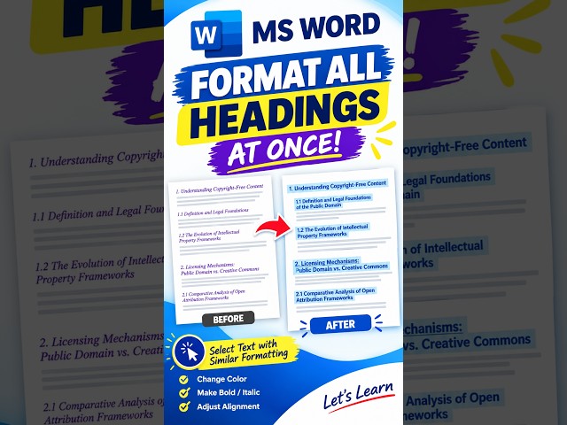 Format All Headings at Once in MS Word! | MS Word Trick #excel