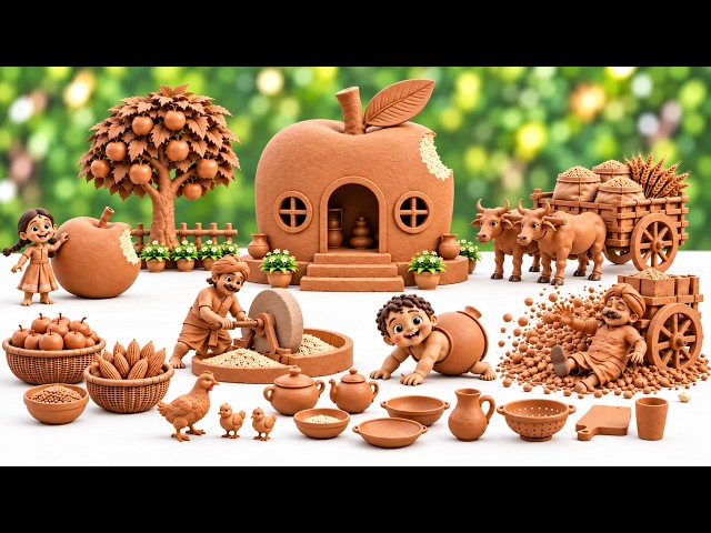 DIY Tiny Clay Apple House | 12 Cute Miniature Kitchen Set Making | How to make Mitti Bartan