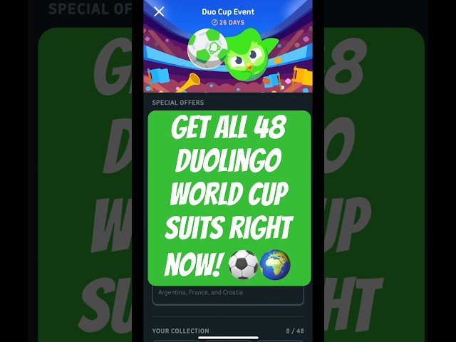 how to get all 48 Duolingo World Cup suits right now!! ⚽️ #duolingo