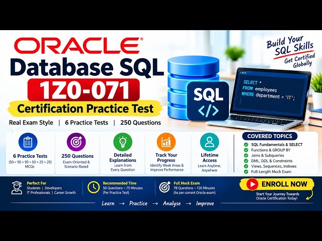 Oracle SQL 1Z0-071 Practice Tests | Exam Prep & MCQs