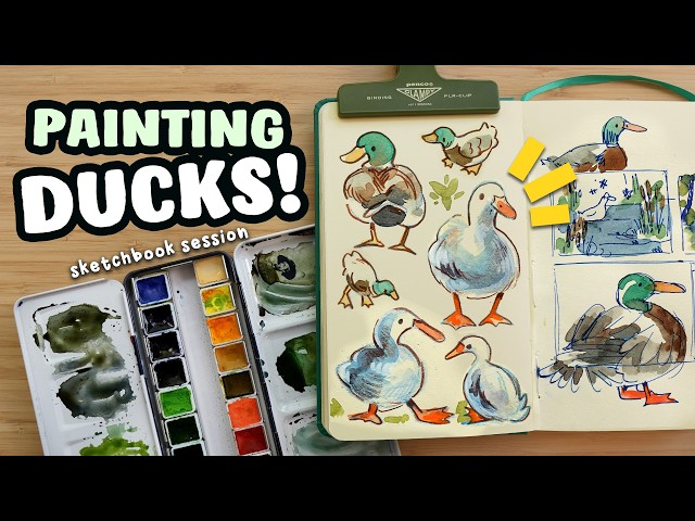 A Cozy Duck Sketchbook Session (watercolour & pencils)