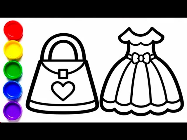Hand bag & Princess Dress Drawing For kids | Easy Drawing and Coloring Tutorial 👜👗 ✨