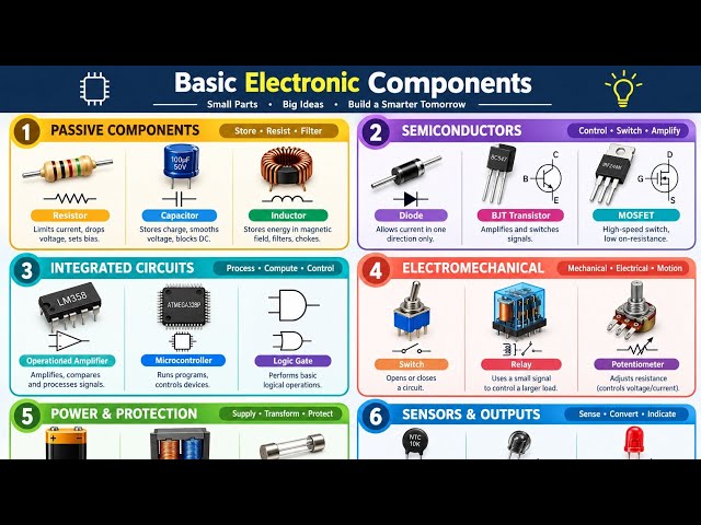 Basic Electronic Components Explained | Resistor, Capacitor, Diode, Transistor, MOSFET & IC live