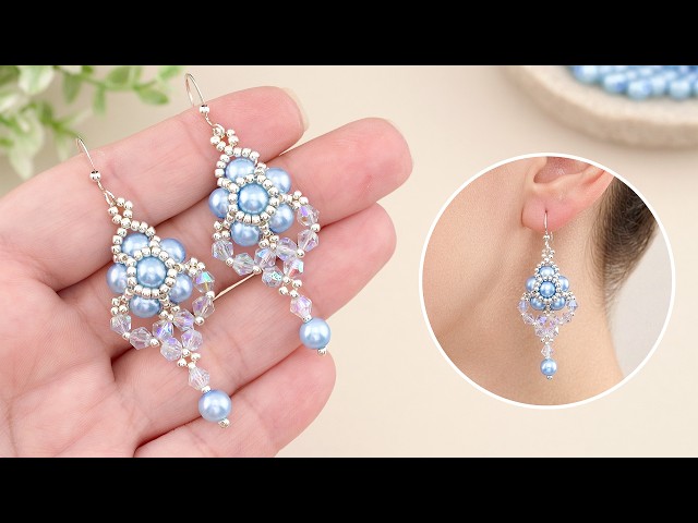 Luxury Beaded Pearl Earrings with Crystals: How to Make Earrings at Home with Seed Beads & Thread?!