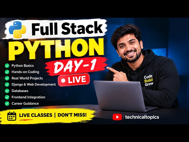 Full Stack Python — Day 1 | LIVE Class | Learn Python From Scratch | Daily 10 PM–11 PM