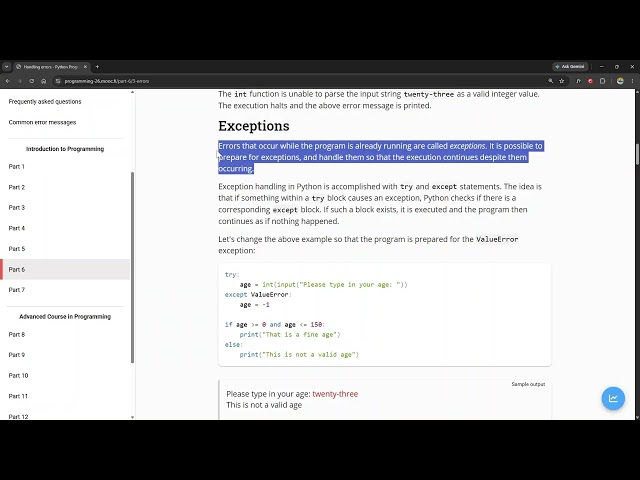 Python Programming MOOC 2026 - Part 6.3 Handling Exceptions
