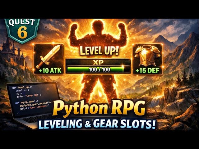 Python RPG Leveling & Gear Slots – Character Growth in Code! (Code Quest #6)