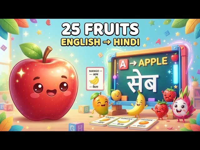 25 Fruits Names in English & Hindi 🍎 | Kids Learning