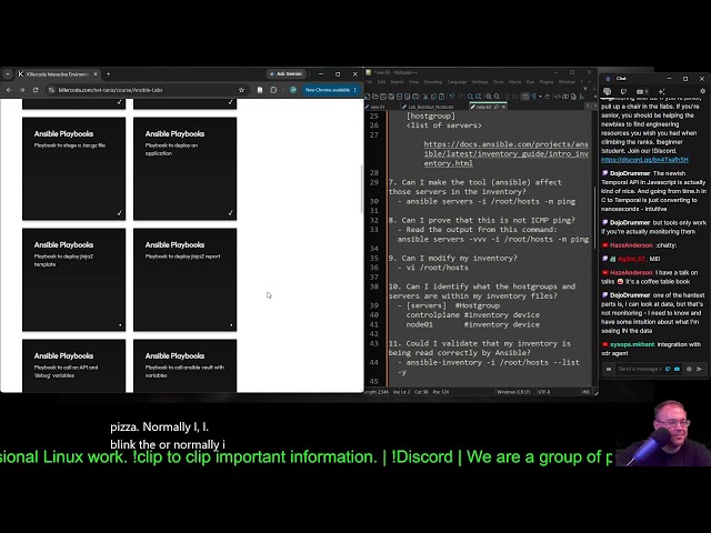 Working in the lab and talking about systems engineering in Linux.