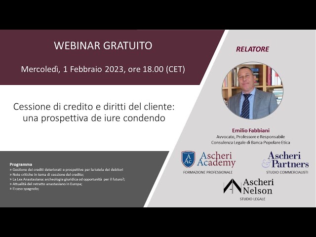 Webinar: Cessione di credito e diritti del cliente, una prospettiva de iure condendo