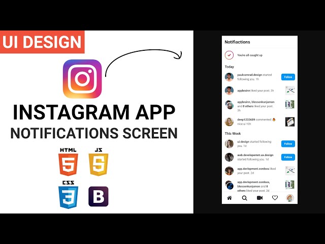 Instagram App UI Template - E04 - Notifications Screen | HTML CSS BOOTSTRAP Speed Coding