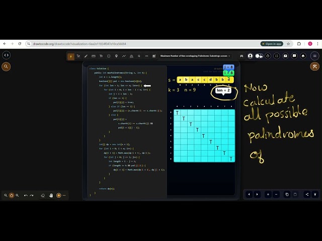LeetCode 2472 Visual Solution | Maximum Number of Non-overlapping Palindrome Substrings | Dry Run