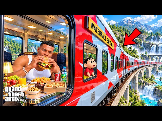 Franklin and Start A Travelling with LUXURY Train with Shinchan & Chop TO Waterfall Bridge in GTA V