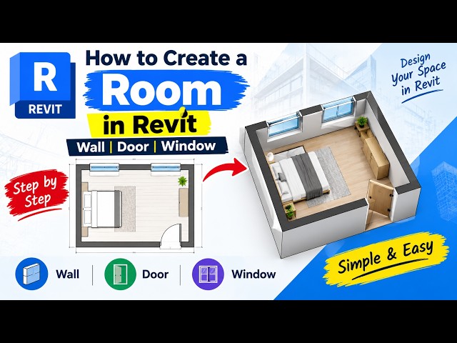 How to Create a Room in Revit - Wall, Door & Window Step by Step