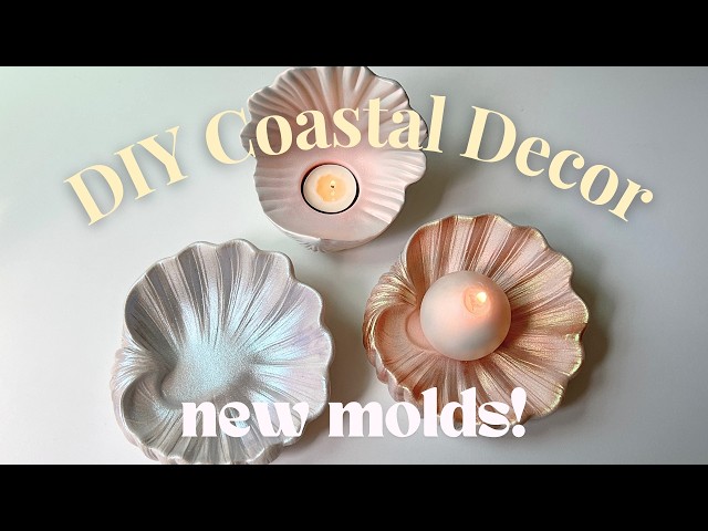 DIY trinket tray, plaster of paris decor, Seashell tealight candle holder, airbrush Crafts at home