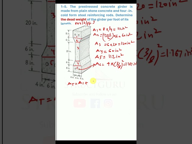 Problem 1-6: Determine the Dead Weight per Foot of a Prestressed Concrete Girder