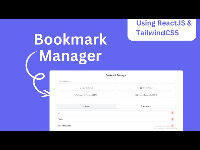 Bookmark Manager Using ReactJS & TailwindCSS | Create, Organize & Export Bookmarks | Code With Pawan